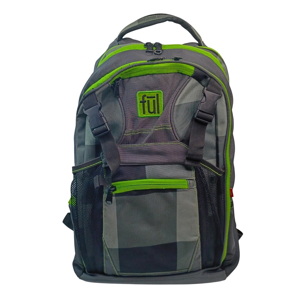 Ful Laptop Backpack Grey Lime Green Multi-Compartment Air Flow Panel Travel Bag